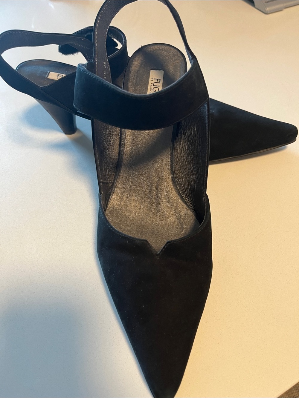 Fugitive Black Suede Pointed Slingbacks